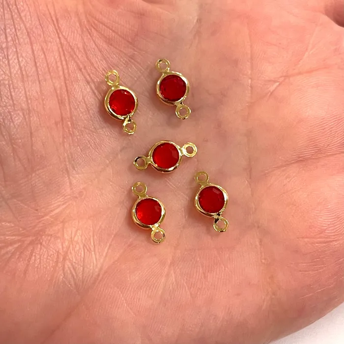 24Kt Gold Plated 6mm Red Cubic Zirconia Connector Charms 5 pcs in a pack Peppy Beads Earrings 24Kt Gold Plated 6mm Red Cubic Zirconia Connector Charms 5 pcs in a pack Peppy Beads Earrings