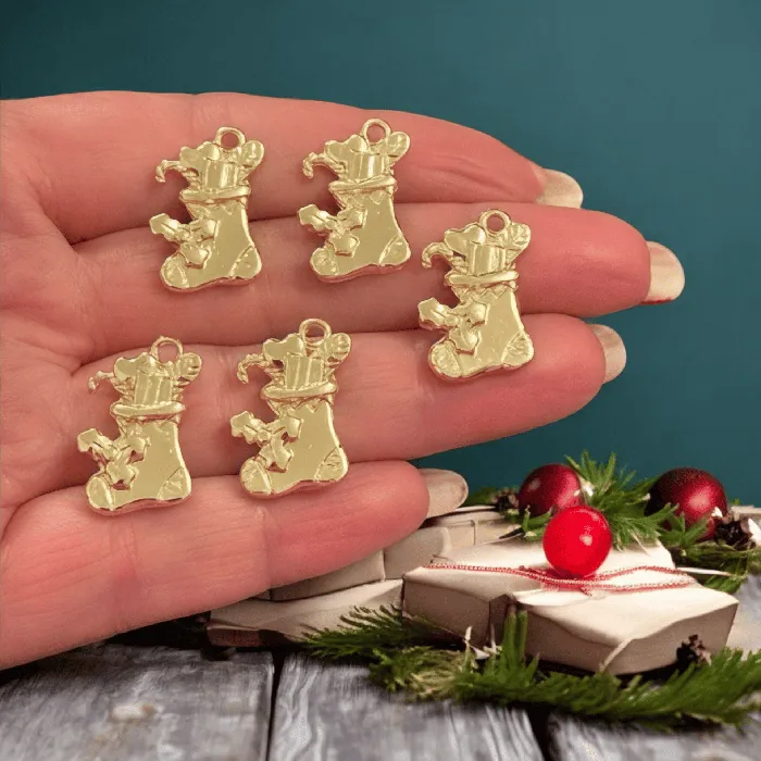 24Kt Gold Plated Christmas Stockings Charms 5 pcs in a pack Christmas Collection Charms Peppy Beads Earrings