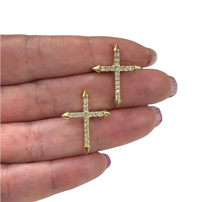 24Kt Gold Plated CZ Micro Pave Cross Stud Earrings Rubber Earring Backs Included Peppy Beads Earrings 24Kt Gold Plated CZ Micro Pave Cross Stud Earrings Rubber Earring Backs Included Peppy Beads Earrings