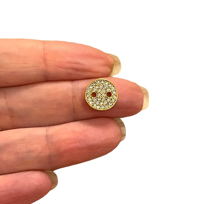 24Kt Gold Plated CZ Micro Pave Round Button Charm Bracelet Button Charm Peppy Beads Bracelets