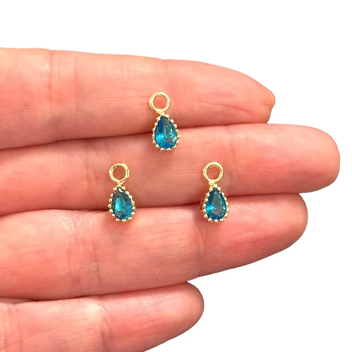 24Kt Gold Plated Drop Aquamarine CZ Charms 3 pcs in a pack Peppy Beads Earrings 24Kt Gold Plated Drop Aquamarine CZ Charms 3 pcs in a pack Peppy Beads Earrings