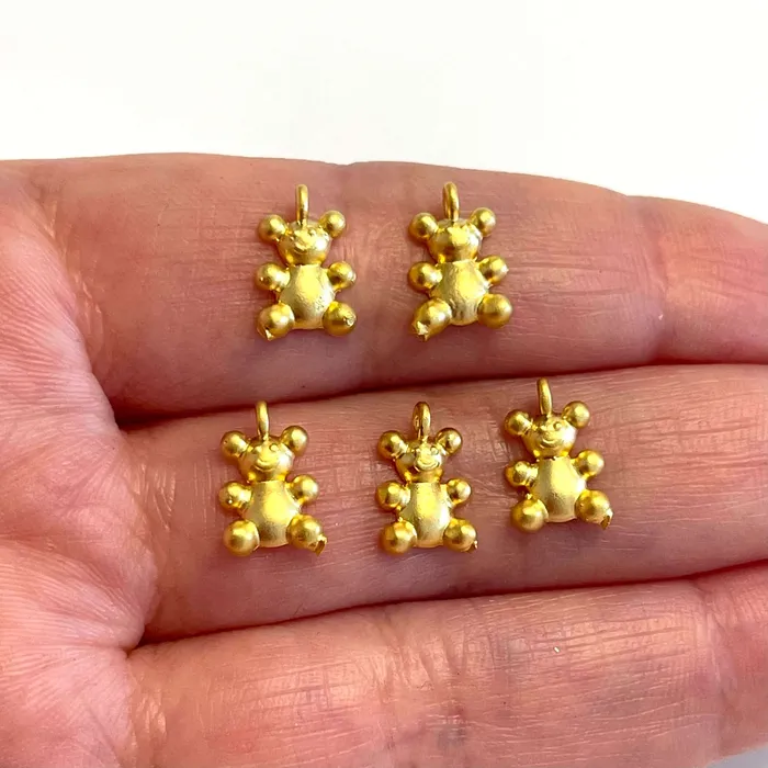 24Kt Matte Gold Plated Teddy Bear Charms 5 pcs in a pack Peppy Beads Earrings