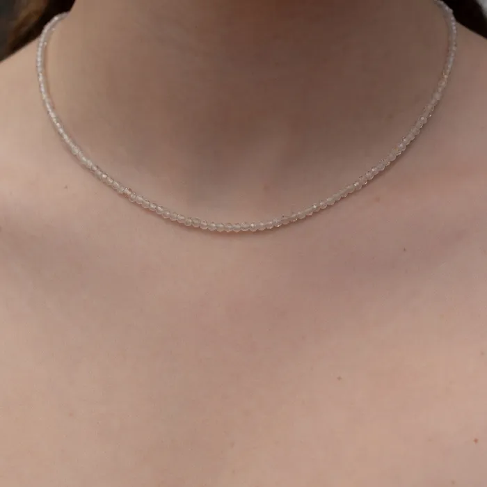 2mm Itsy Sheer White Moonstone Beaded Necklace RACHEL LYNN CHICAGO Necklaces