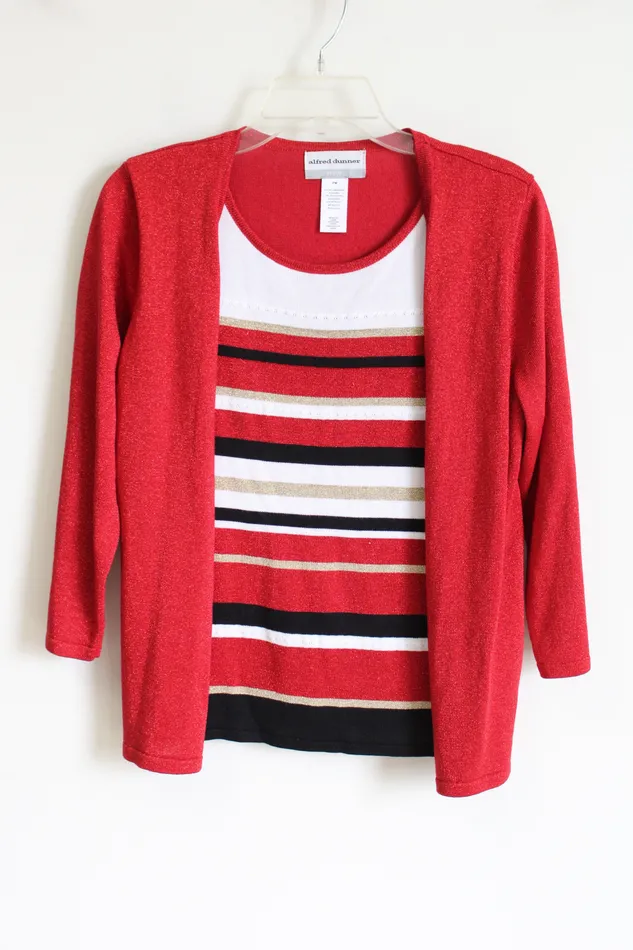 Alfred Dunner Earrings Alfred Dunner Red Shimmer Striped Top M Petite