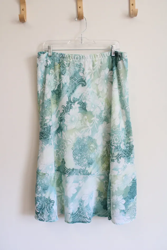 Alfred Dunner Rings Alfred Dunner Blue Green White Floral Midi Skirt 14