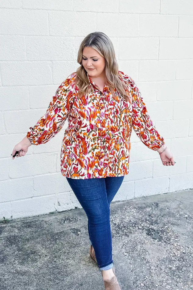 All The Colors Abstract Print Top First Love Earrings