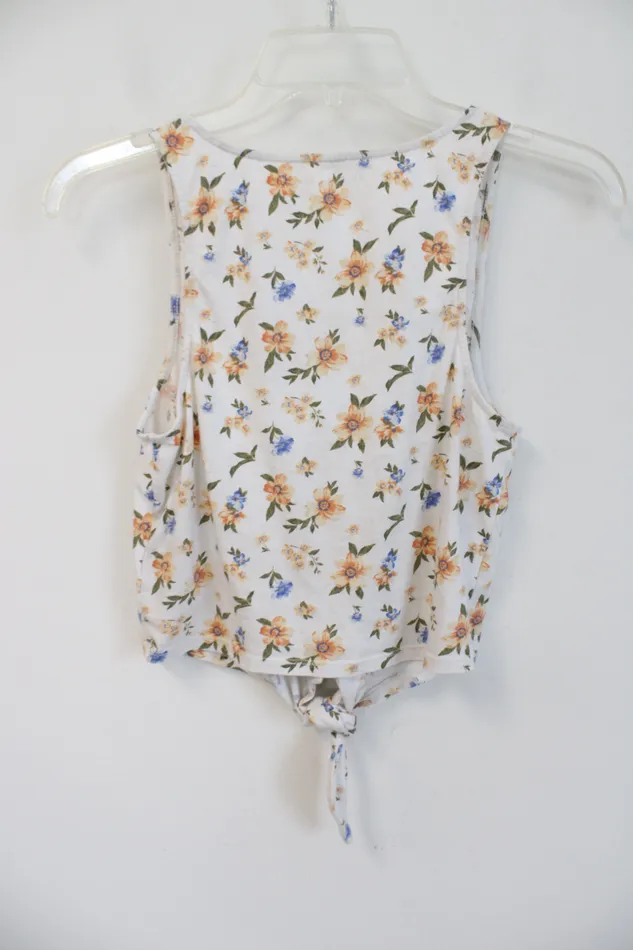 American Eagle Orange Blue Floral Tied Cropped Tank XS American Eagle Rings