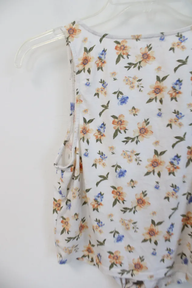American Eagle Orange Blue Floral Tied Cropped Tank XS American Eagle Rings
