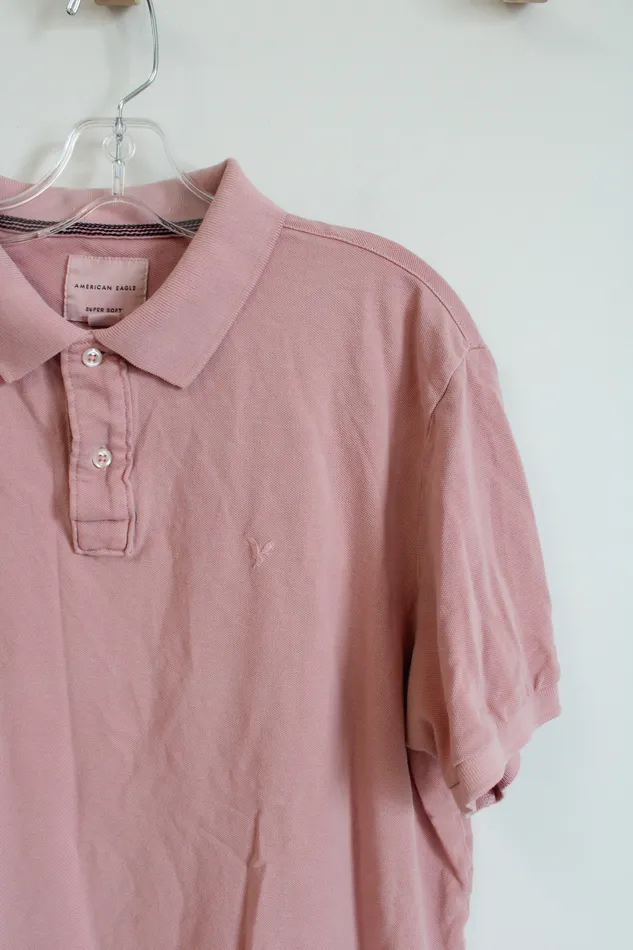 American Eagle Super Soft Pink Polo Shirt L American Eagle Earrings