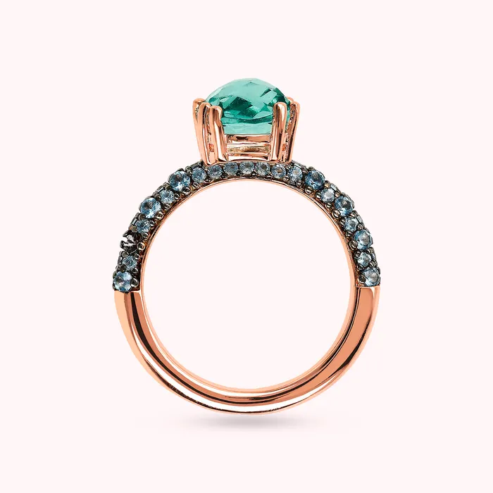 Anello Solitario con Prisma Gem Quadrata e Pav Bronzallure Rings