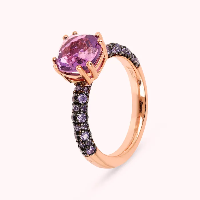 Anello Solitario con Prisma Gem Quadrata e Pav Bronzallure Rings