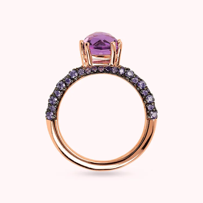 Anello Solitario con Prisma Gem Quadrata e Pav Bronzallure Rings