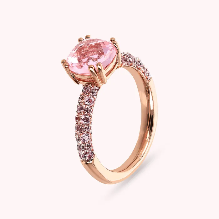 Anello Solitario con Prisma Gem Quadrata e Pav Bronzallure Rings