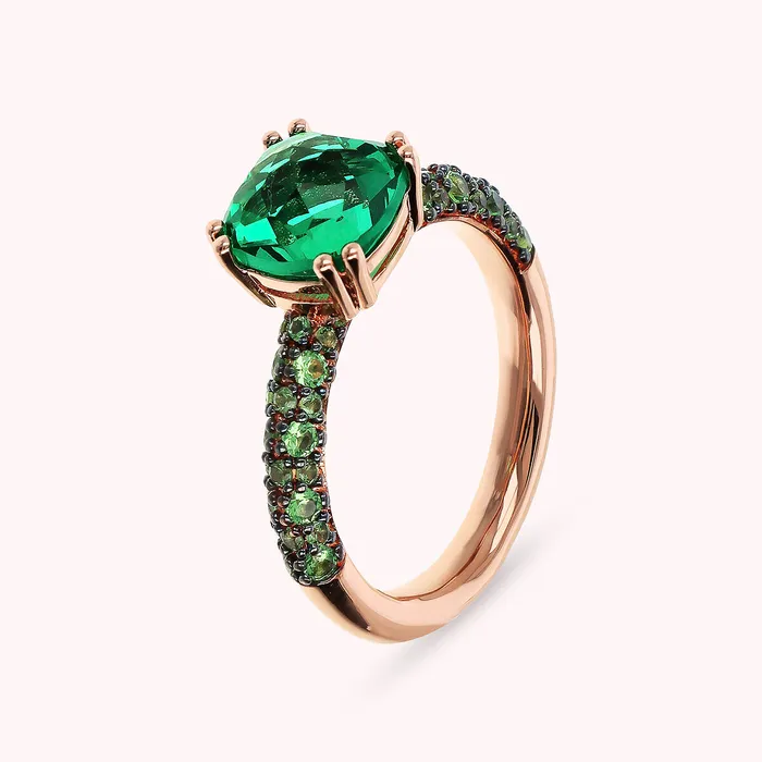 Anello Solitario con Prisma Gem Quadrata e Pav Bronzallure Rings