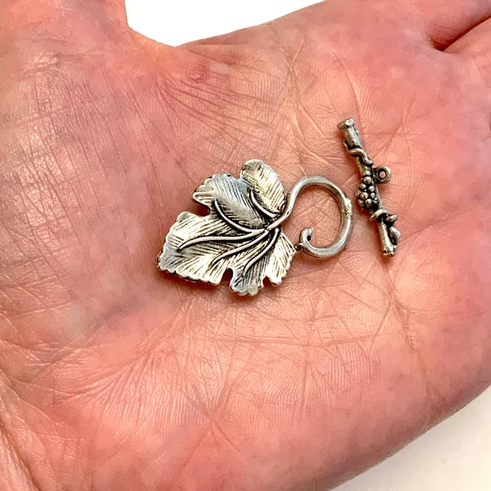 Antique Silver Plated Toggle Clasp Leaf Toggle Clasp Peppy Beads Necklaces