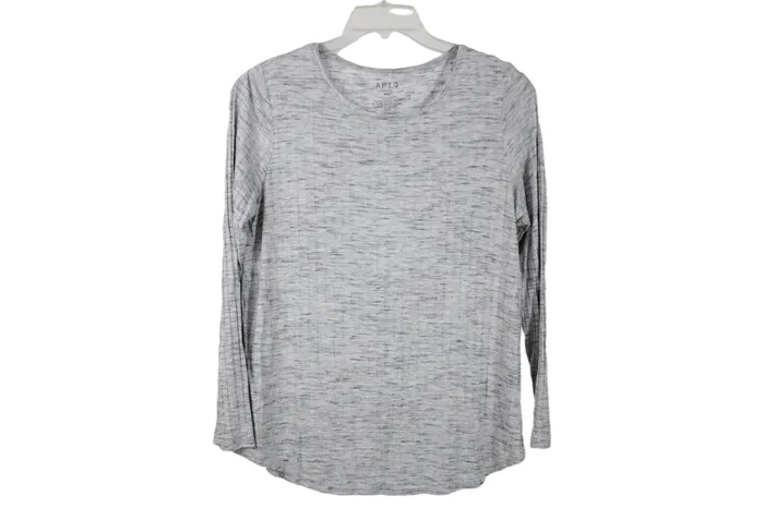 APT9 Earrings Apt 9 Essentials Gray Heather Rib Shimmer Long Sleeved Shirt Petite M