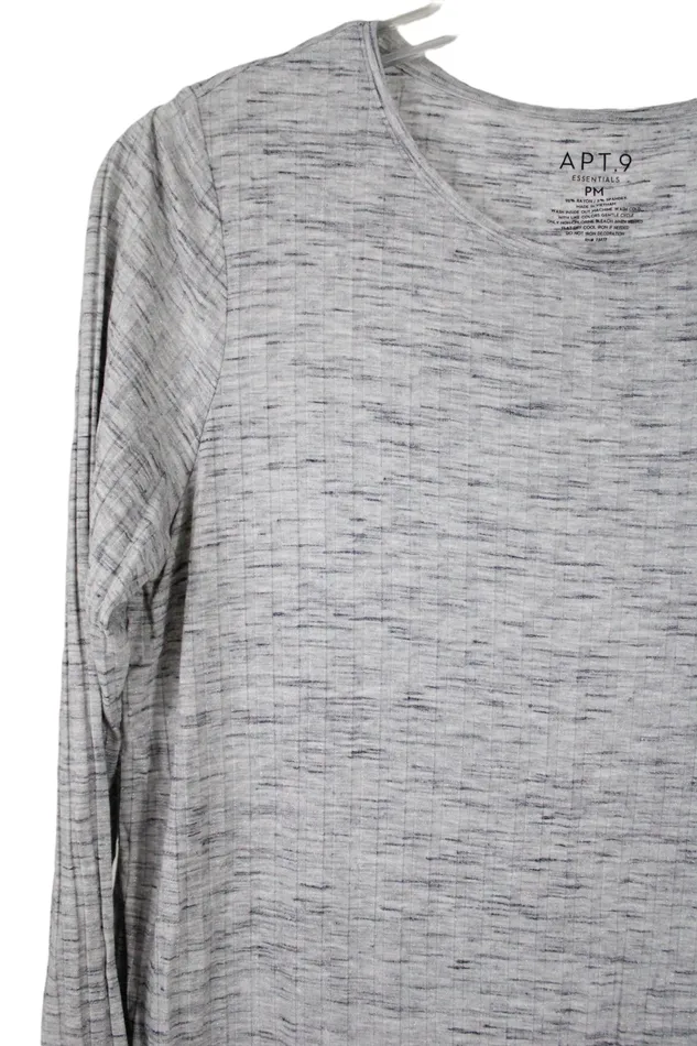 APT9 Earrings Apt 9 Essentials Gray Heather Rib Shimmer Long Sleeved Shirt Petite M