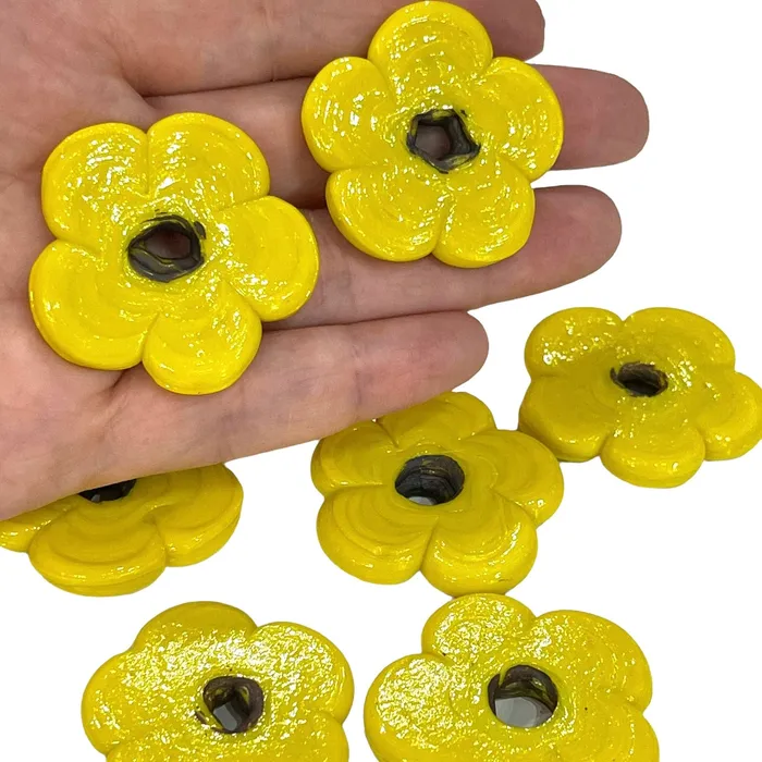 Artisan Handmade Chunky Yellow Glass Flower Beads Size Between 35 40mm 2 pcs in a pack Peppy Beads Earrings