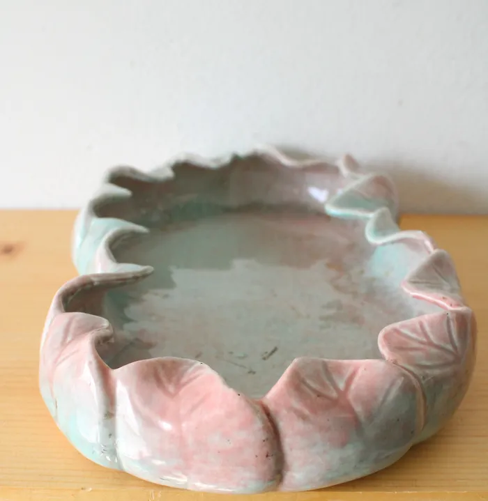 Artistic California 208 Pottery Pink Green Lilypad Pinch Bowl Jubilee Thrift Earrings