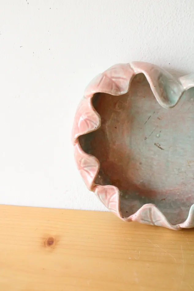 Artistic California 208 Pottery Pink Green Lilypad Pinch Bowl Jubilee Thrift Earrings