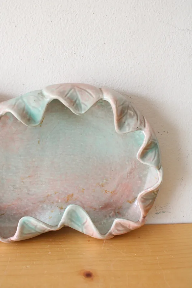 Artistic California 208 Pottery Pink Green Lilypad Pinch Bowl Jubilee Thrift Earrings