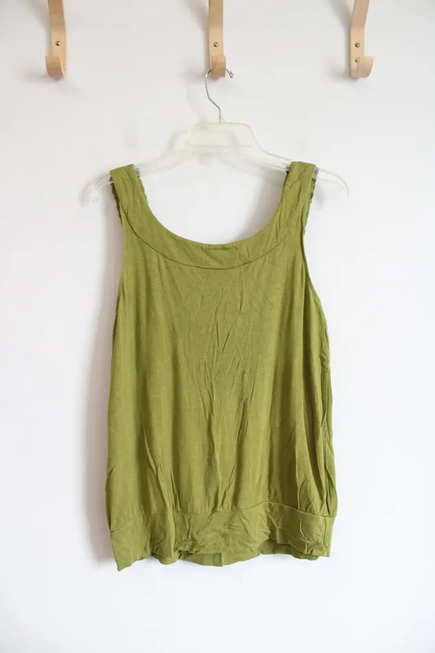Axcess Axcess Green Pleated Neckline Tank Top M Earrings