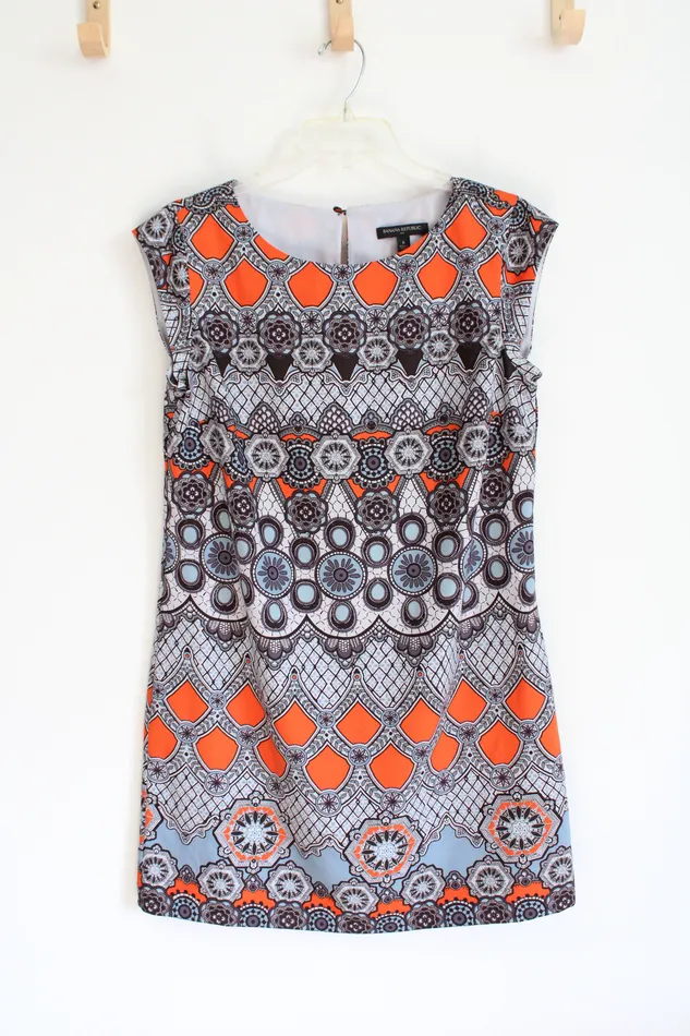 Banana Republic Rings Banana Republic Orange Blue Gray Patterned Cap Sleeved Dress 6 Banana Republic Rings Banana Republic Orange Blue Gray Patterned Cap Sleeved Dress 6