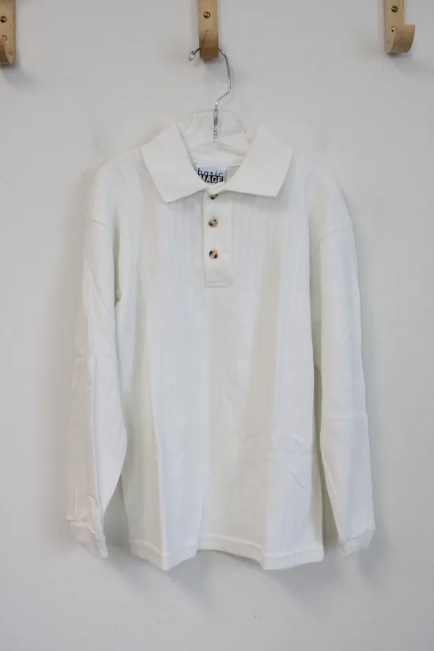 Basic Image NEW Basic Image White Long Sleeved Polo Shirt Youth 8 Rings
