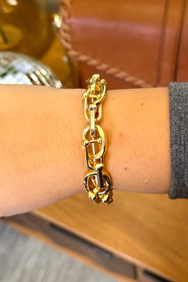 Bracelets Golden Stella Oval Casting Linked Bracelet Gold Bracelets Golden Stella Oval Casting Linked Bracelet Gold
