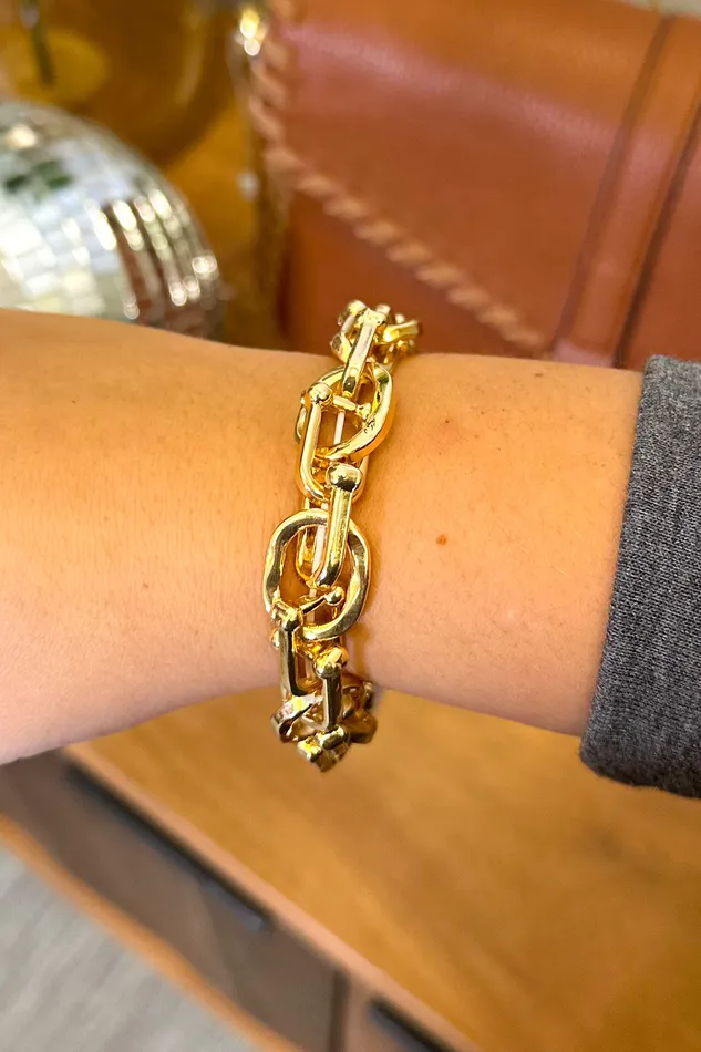Bracelets Golden Stella Oval Casting Linked Bracelet Gold Bracelets Golden Stella Oval Casting Linked Bracelet Gold