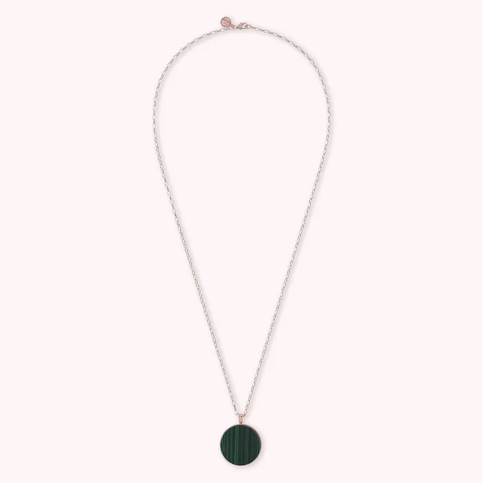 Bronzallure Earrings Collana Lunga con Pendente Disco Grande in Pietra Naturale