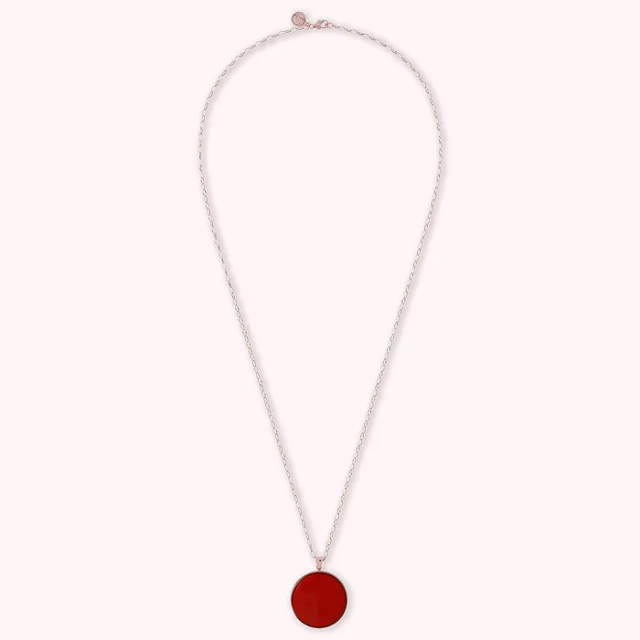 Bronzallure Earrings Collana Lunga con Pendente Disco Grande in Pietra Naturale