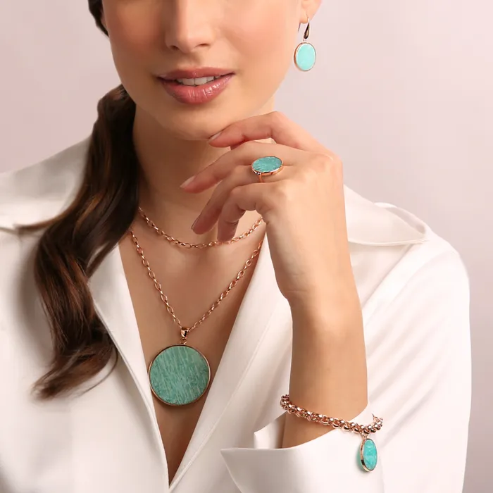 Bronzallure Earrings Collana Lunga con Pendente Disco Grande in Pietra Naturale