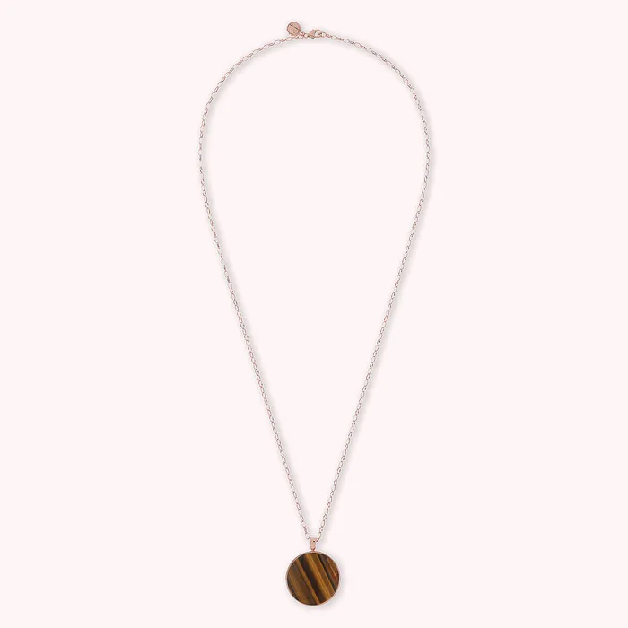 Bronzallure Earrings Collana Lunga con Pendente Disco Grande in Pietra Naturale