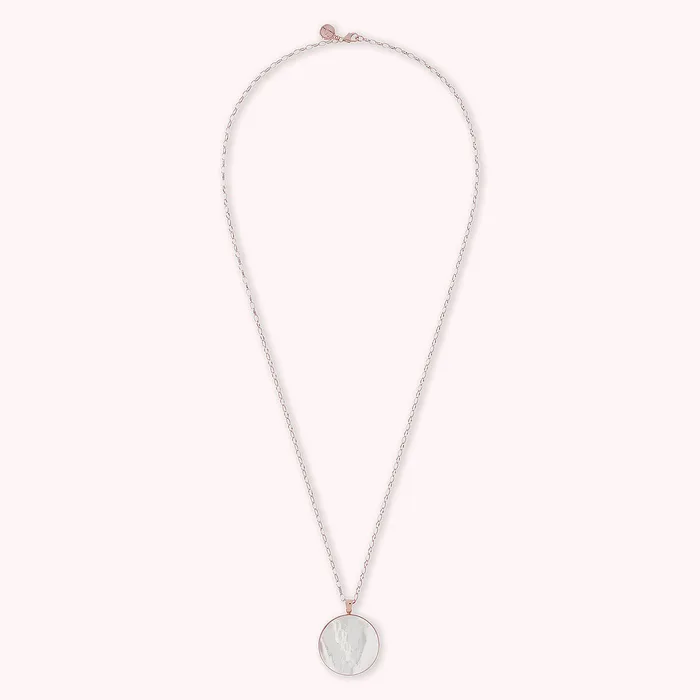 Bronzallure Earrings Collana Lunga con Pendente Disco Grande in Pietra Naturale