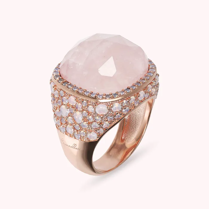 Bronzallure Rings Anello Chevalier con Pietra Naturale Quadrata e Pav di Nano Gem
