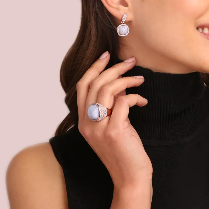 Bronzallure Rings Anello Chevalier con Pietra Naturale Quadrata e Pav di Nano Gem