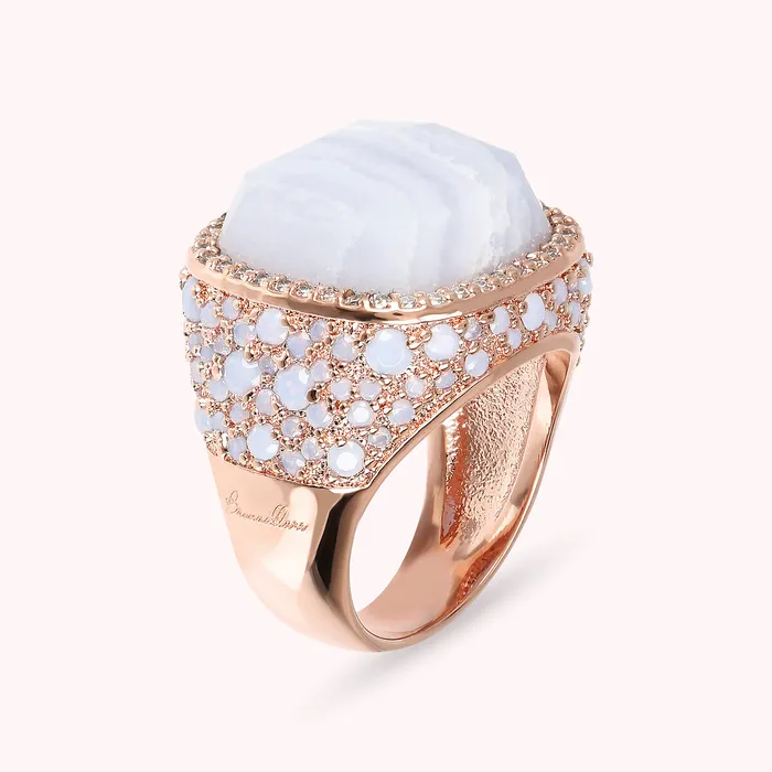 Bronzallure Rings Anello Chevalier con Pietra Naturale Quadrata e Pav di Nano Gem