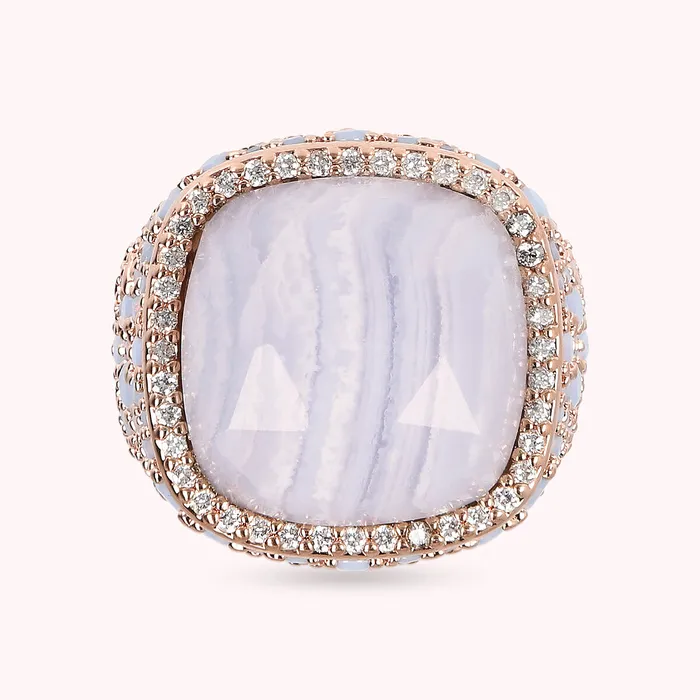 Bronzallure Rings Anello Chevalier con Pietra Naturale Quadrata e Pav di Nano Gem