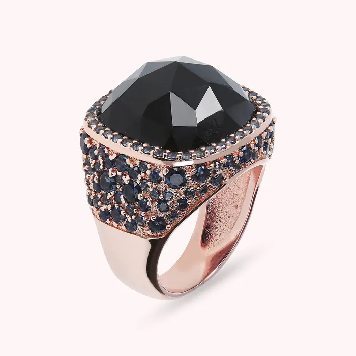Bronzallure Rings Anello Chevalier con Pietra Naturale Quadrata e Pav di Nano Gem