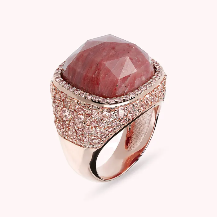 Bronzallure Rings Anello Chevalier con Pietra Naturale Quadrata e Pav di Nano Gem