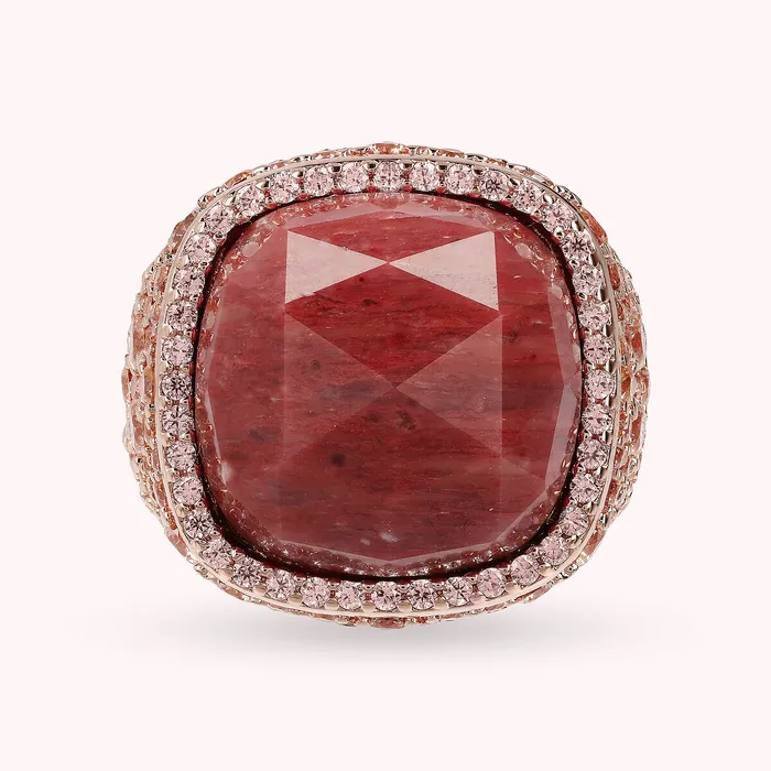 Bronzallure Rings Anello Chevalier con Pietra Naturale Quadrata e Pav di Nano Gem