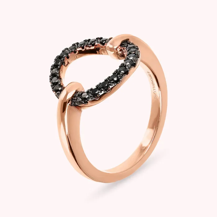 Bronzallure Rings Anello Cocktail con Cerchio in Spinello Nero o Cubic Zirconia