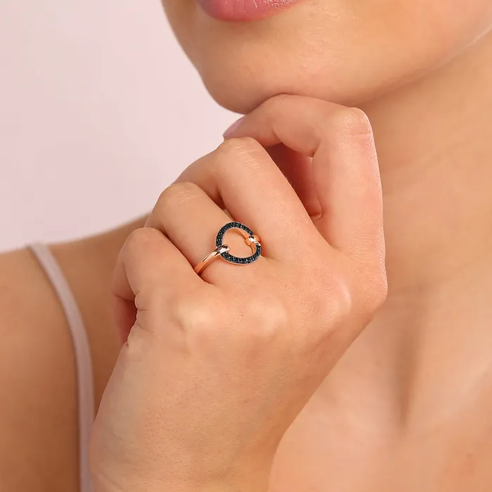Bronzallure Rings Anello Cocktail con Cerchio in Spinello Nero o Cubic Zirconia