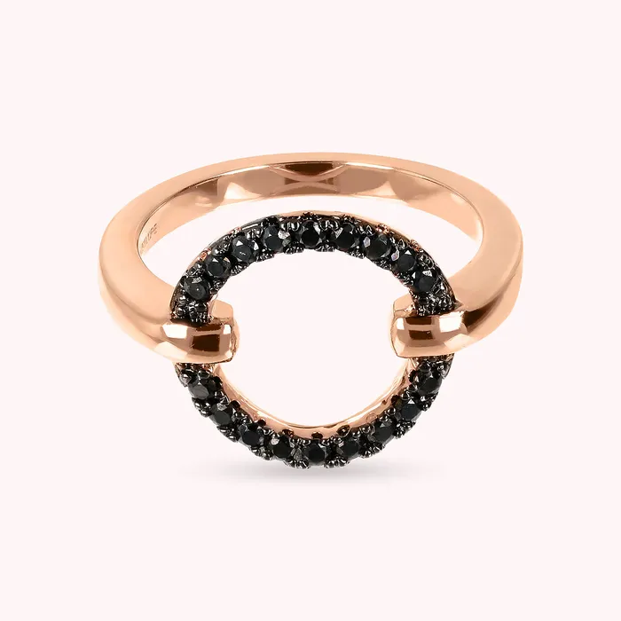 Bronzallure Rings Anello Cocktail con Cerchio in Spinello Nero o Cubic Zirconia