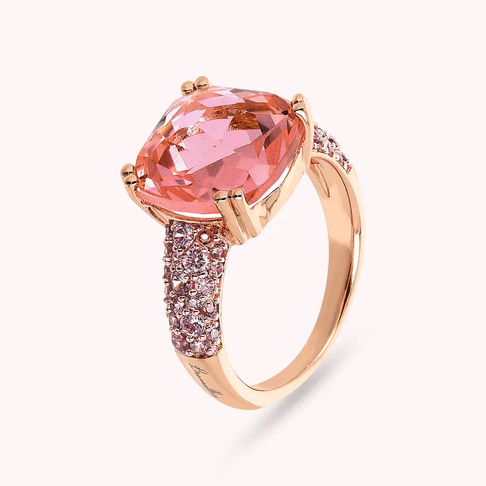Bronzallure Rings Anello Cocktail con Prisma Gem Quadrata e Pav