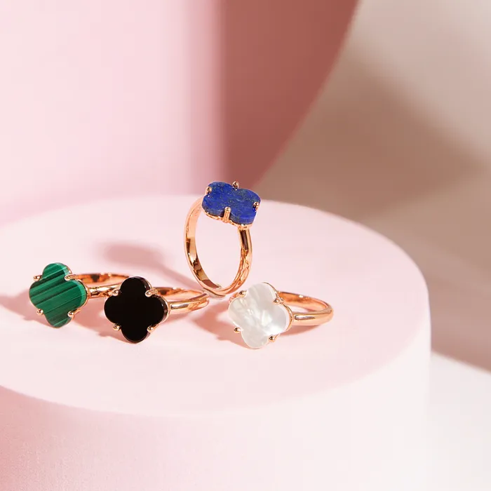 Bronzallure Rings Anello Cocktail con Quadrifoglio in Pietra Naturale