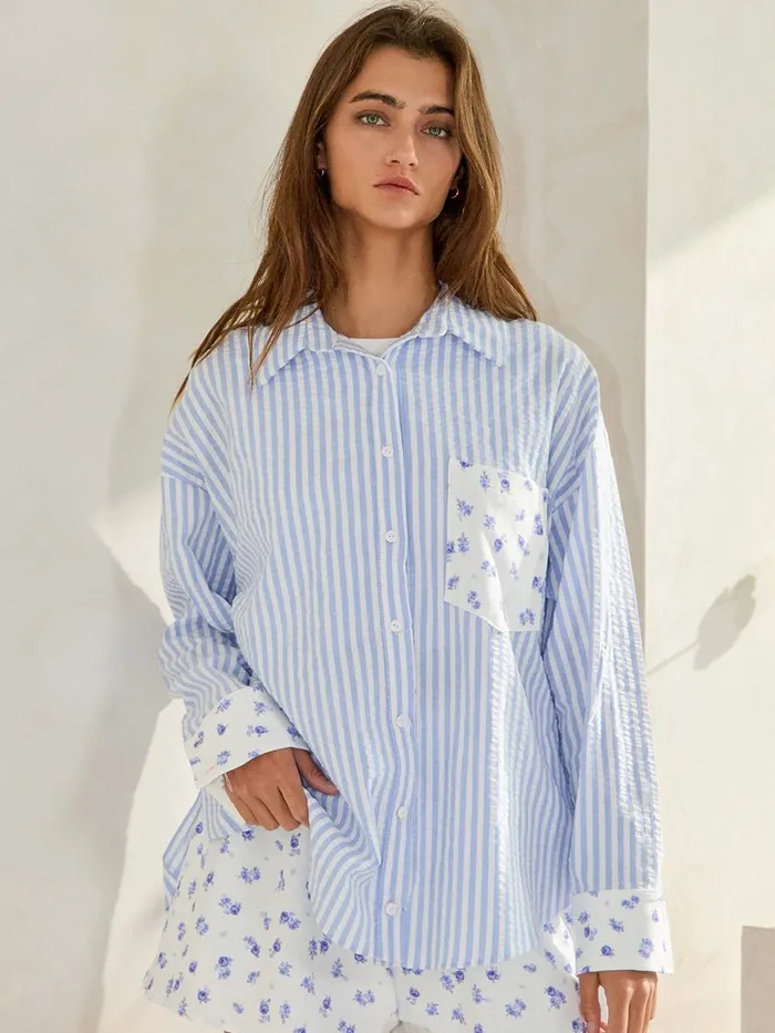Bucketlist Earrings Flora Button Down Shirt