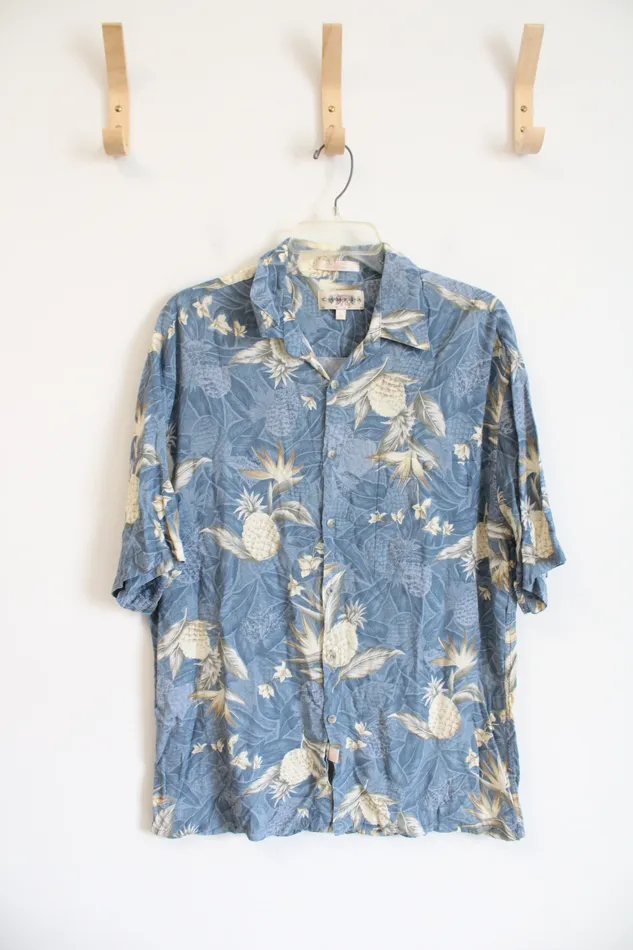 Campia Moda Blue Tan Hawaiian Pineapple Shirt L Campia Moda Rings