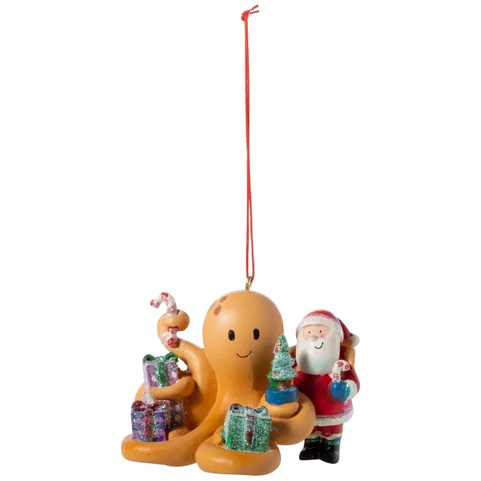 CAPESHORE Necklaces Handpainted Octopus with Santa Polyresin Christmas Ornament